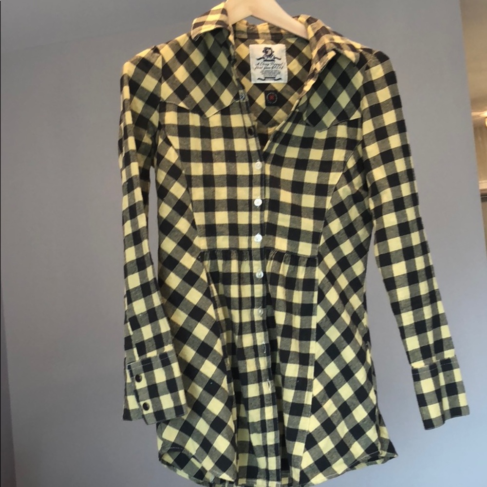 Button down flannel with shirred waist